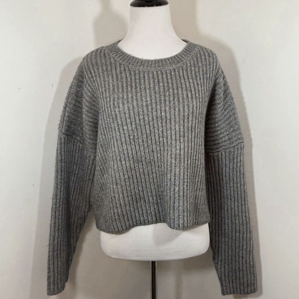 Dee Elly Sweater S Chunky Heavy Knit Ribbed Structured Pullover Cropped Gray